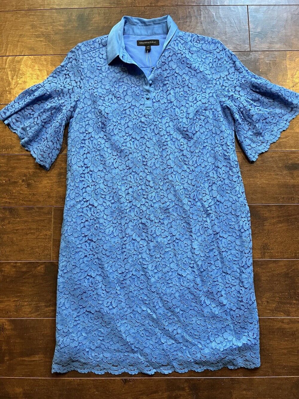 Banana Republic Womens Light Blue Short Sleeve Lace Polo Dress NWT Sz XS Petite